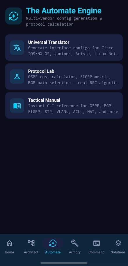 The Automate Engine — multi-vendor config generation and protocol calculation